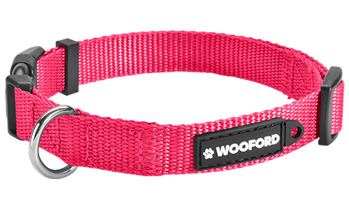Collare in Nylon per Cane Resistente Collare cane regolabile rosa, resistente anello D in metallo argento per medaglietta, nylon leggero e durevole.