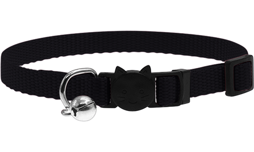 Collare gatto regolabile viola, leggero, fibbia di sicurezza con design gatto e piccolo campanellino argento.