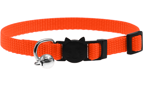 Collare gatto regolabile rosso, leggero, fibbia di sicurezza con design gatto e piccolo campanellino argento.