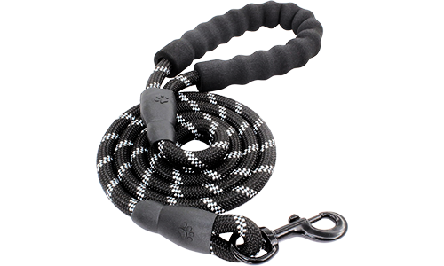 Guinzaglio riflettente nero per cane, 1,5 cm di spessore, 1,5 m di lunghezza, con corda resistente e manico imbottito.