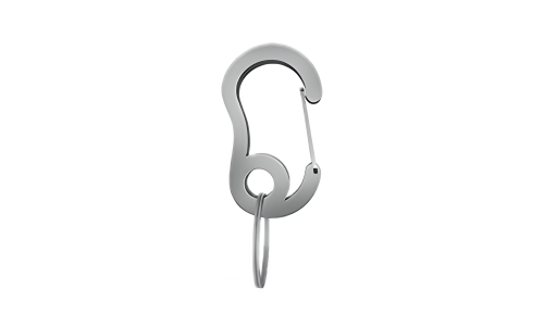 Gancio a scatto carabiner argentato con piccolo anello diviso, 13x22mm, per fissare medagliette ai collari.