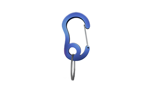 Gancio a scatto carabiner blu con piccolo anello diviso, 13x22mm, per fissare medagliette ai collari.