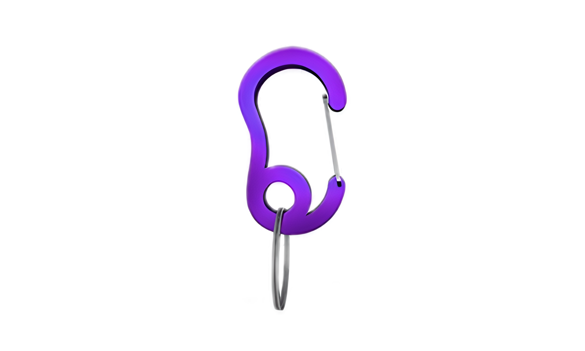 Gancio a scatto carabiner viola con piccolo anello diviso, 13x22mm, per fissare medagliette ai collari.