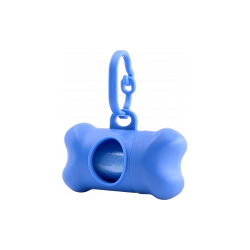 Distributore di sacchetti per escrementi cane a forma di osso blu, si attacca facilmente ai guinzagli per un accesso rapido.