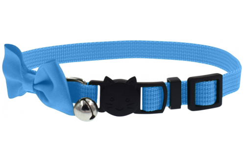 Collare per gatto azzurro con fiocco elegante, fibbia di sicurezza, regolabile, leggero e con campanellino per sicurezza.