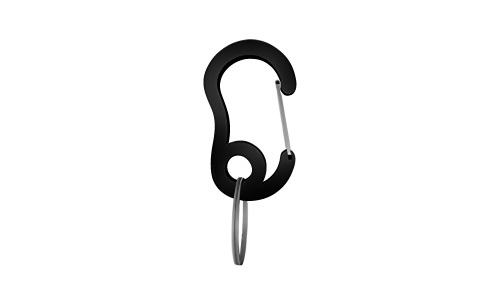 Gancio a scatto carabiner nero con piccolo anello diviso, 13x22mm, per fissare medagliette ai collari.