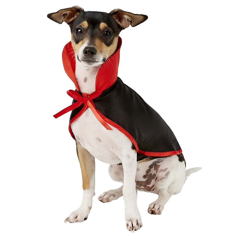 Costume di Halloween Vampiro per Cani Costume da vampiro per cane in nero e rosso con colletto alto e papillon, set 2-in-1, leggero, resistente e regolabile.