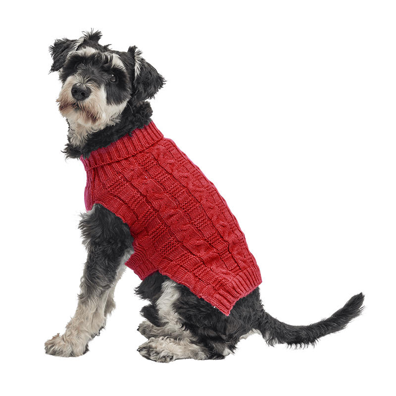 Caldo Maglione in Cotone per Cani Maglione caldo in cotone rosso per cani con motivo a treccia, protezione extra, mantiene i cani al caldo in inverno.