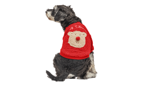 Cappotto Natalizio con Bottoni per Cani Cappotto natalizio rosso per cani con design di orso morbido sulla schiena, con bottoni, lavabile, in poliestere.