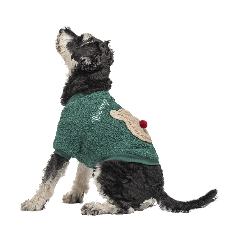 Cappotto Natalizio con Bottoni per Cani Cappotto natalizio verde per cani con design di orso morbido sulla schiena, con bottoni, lavabile, per l'inverno e l'autunno.