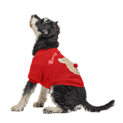 Cappotto natalizio rosso per cani con design di orso morbido sulla schiena, con bottoni, lavabile, per l'inverno e l'autunno.