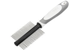 Pettine per Cani a Doppia Faccia Pettine doppio per cane con manico ergonomico, denti metallici fini e larghi per districare e pettinare.