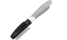 Pettine per pulci per cani e gatti con denti metallici fini e manico ergonomico, rimuove pulci e detriti dal pelo.