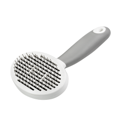 Spazzola auto-pulente per cani e gatti con spilli metallici fini e manico ergonomico, per rimuovere peli e nodi.