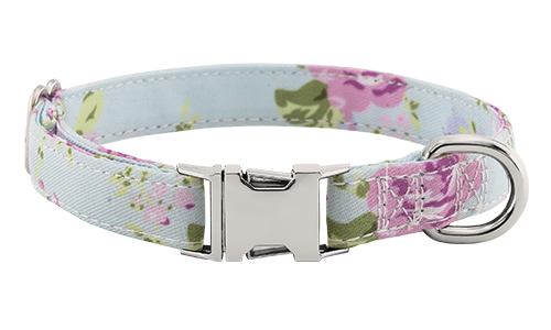 Collare per cane con motivo floreale pastello e fibbia metallica per incisione del nome, lunghezza 27 - 40 cm, con D-ring.