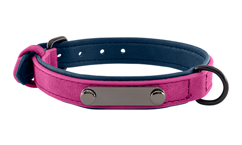 Collare per cane in velluto rosa con placca ID integrata per incisione del nome, lunghezza 35 - 37 cm, con D-ring.