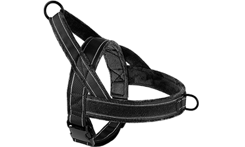 Pettorina per Cani Riflettente e Imbottita Anti-tiro Imbracatura per cane riflettente nera con imbottitura morbida e design no-pull, visibilità migliorata.