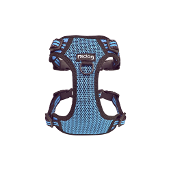 Imbracatura per cane in nylon traspirante blu, elegante, con cinturini regolabili, fibbie a sgancio rapido, durevole.