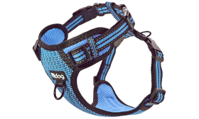 Imbracatura per cane in nylon traspirante blu, elegante, con fibbia e cinturini regolabili, fibbie a sgancio rapido.