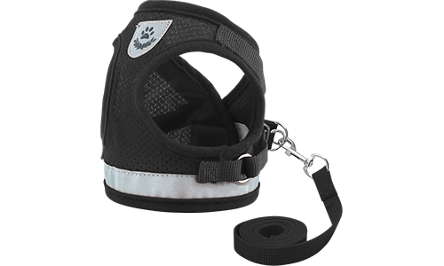 Set di Pettorina e Guinzaglio per Cani in Nylon Riflettente Gilet per cane riflettente nero con guinzaglio abbinato, leggero, con tessuto in rete traspirante per una vestibilità comoda.