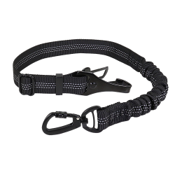 Guinzaglio per cane riflettente nero per auto, lunghezza 55 - 65 cm, cinturino regolabile, clip metallica.