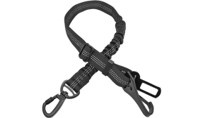 Guinzaglio per cane riflettente nero per auto, lunghezza 55 - 65 cm, cinturino regolabile, materiale riflettente visibile.