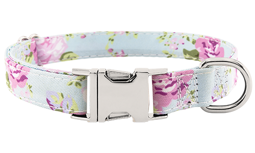 Collare per cane con motivo floreale pastello e fibbia metallica regolabile, lunghezza 27 - 40 cm, D-ring per attacco.