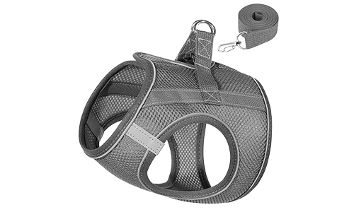 Gilet per gatto riflettente grigio con guinzaglio abbinato, regolabile e leggero, guinzaglio da 140 cm, versatile e pratico.