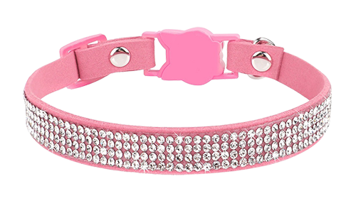 Collare per gatto rosa di lusso con cristalli, regolabile e leggero per il comfort, fibbia a forma di gatto e campanella.