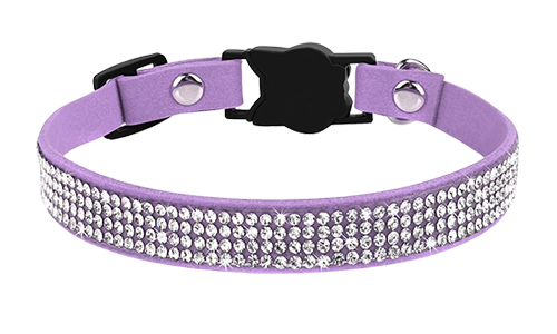 Collare per gatto viola di lusso con cristalli, leggero per il comfort, fibbia a forma di gatto e campanella viola.