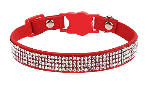 Collare per gatto rosso di lusso con cristalli, regolabile e leggero per il comfort, fibbia a forma di gatto e campanella.