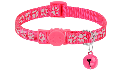 Collare per gatto con motivo a zampette rosa, regolabile e leggero per il comfort, fibbia di sicurezza.