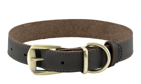 Collare per cane in pelle genuina marrone di lusso con fibbia dorata regolabile, D-ring per guinzaglio.