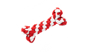 Set di Giochi per Cani in Corda - 4 pezzi Set di 4 giocattoli per cani in corda rossi e bianchi, anello, bastoncino, cuore e osso, lavabile a mano.