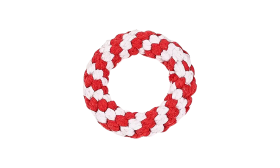 Set di Giochi per Cani in Corda - 4 pezzi Set di 4 giocattoli per cani in corda rossi e bianchi, anello, bastoncino, cuore e osso, sicuri e divertenti.