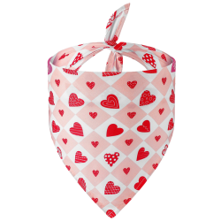 Bandana per cane con cuore stampato, design a quadretti rosa e bianchi con motivi a cuori rossi, perfetta per San Valentino.