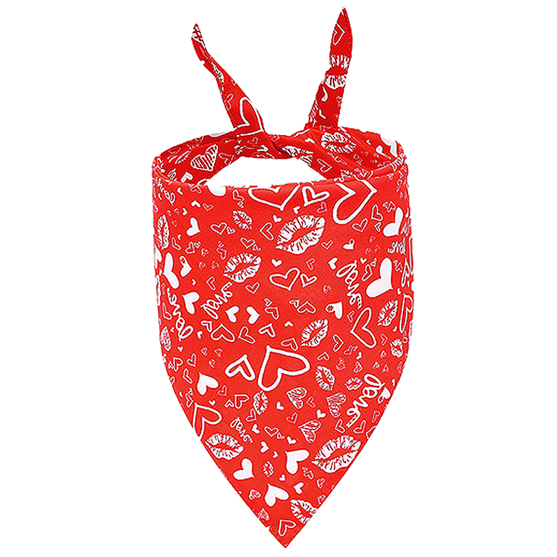 Bandana per Cani Con Love Stampati Bandana rossa per cane con cuori bianchi e motivi di baci, perfetta per San Valentino, lavabile in lavatrice e a mano.