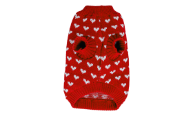 Maglia con Cuori Stampati per Cani e Gatti Cane con maglione rosso con motivi a cuore bianchi, vestibilità calda e comoda, fibre acriliche di alta qualità.