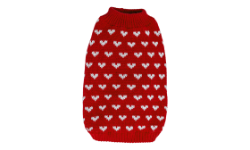 Maglia con Cuori Stampati per Cani e Gatti Cane con maglione rosso con motivi a cuore bianchi, leggero e comodo da indossare per gli animali.