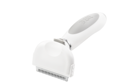 Spazzola per Peli di Cane e Gatto Spazzola bianca per desheding piccola per cani con denti in metallo fine e manico ergonomico, per la muta.