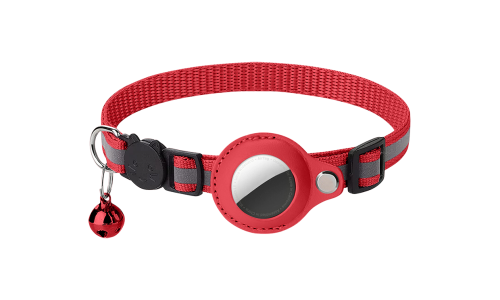 Collare riflettente rosso per gatto con supporto per AirTag, regolabile e leggero per comfort, con campanella rossa.
