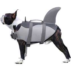 Giubbotto salvagente per cane a tema squalo con cinturini sicuri, per sicurezza e galleggiamento.