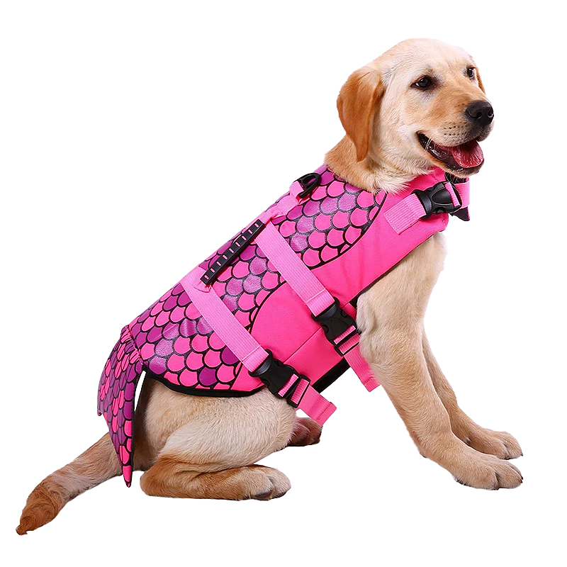 Simpatico Giubbotto Salvagente per Cani Giubbotto salvagente per cane a tema sirena in rosa con scaglie, per galleggiamento.