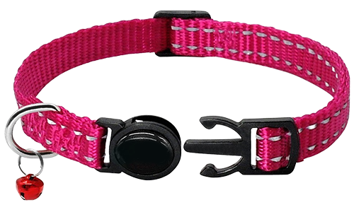 Collare per gatto riflettente rosa, resistente e robusto, nylon riflettente e leggero.