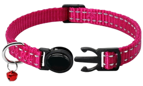 Collare per gatto riflettente rosa, resistente e robusto, nylon riflettente e leggero.