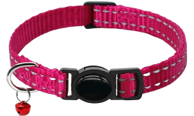 Collare per gatto riflettente rosa, regolabile e leggero per il comfort, fibbia di sicurezza e campanella.