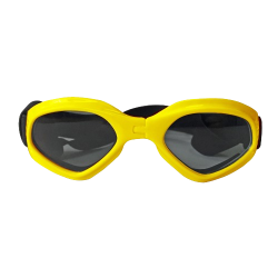 Occhiali da sole per cane gialli con protezione UV, lenti scure per protezione occhi e look elegante. Per avventure.