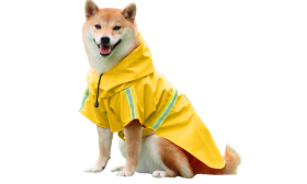 Impermeabile per Cani Antipioggia con Striscia Riflettente Shiba Inu in impermeabile giallo con strisce riflettenti, facili cinturini per passeggiate sotto la pioggia.