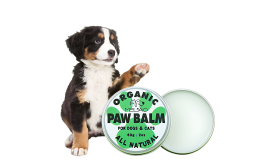 Balsamo Biologico per Zampe di Cani e Gatti Lattina verde e bianca con pomata per zampe biologica e naturale per cani e gatti, 60g, formula sicura da leccare.