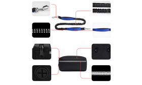 Guinzaglio per Cani a Mani Libere con Cintura in Vita Regolabile e Custodia Guinzaglio per cane hands-free blu con cuciture riflettenti, cintura regolabile, tasca, estensibile da 27 a 48 pollici.